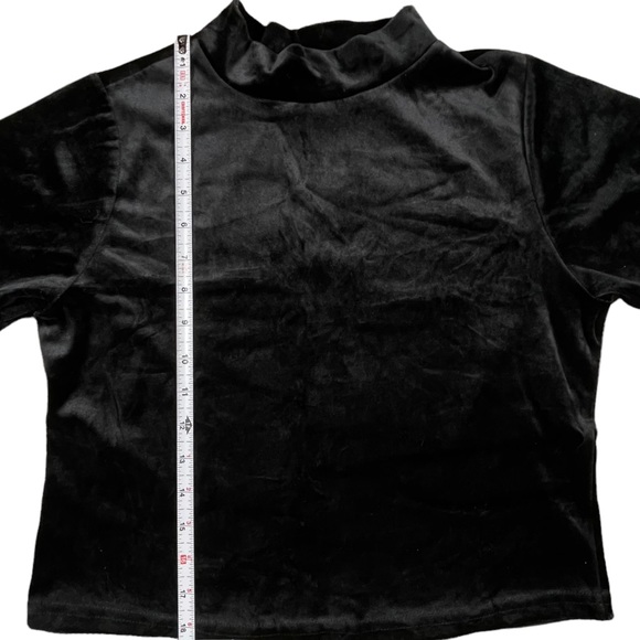 Vintage Exhilaration size Xl black velvet short sleeve crop top mock turtleneck - Picture 5 of 6